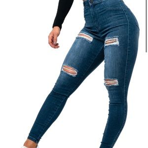 Fitjeans Azure blue ripped midwaist